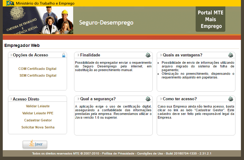Empregador Web do Ministério do Trabalho