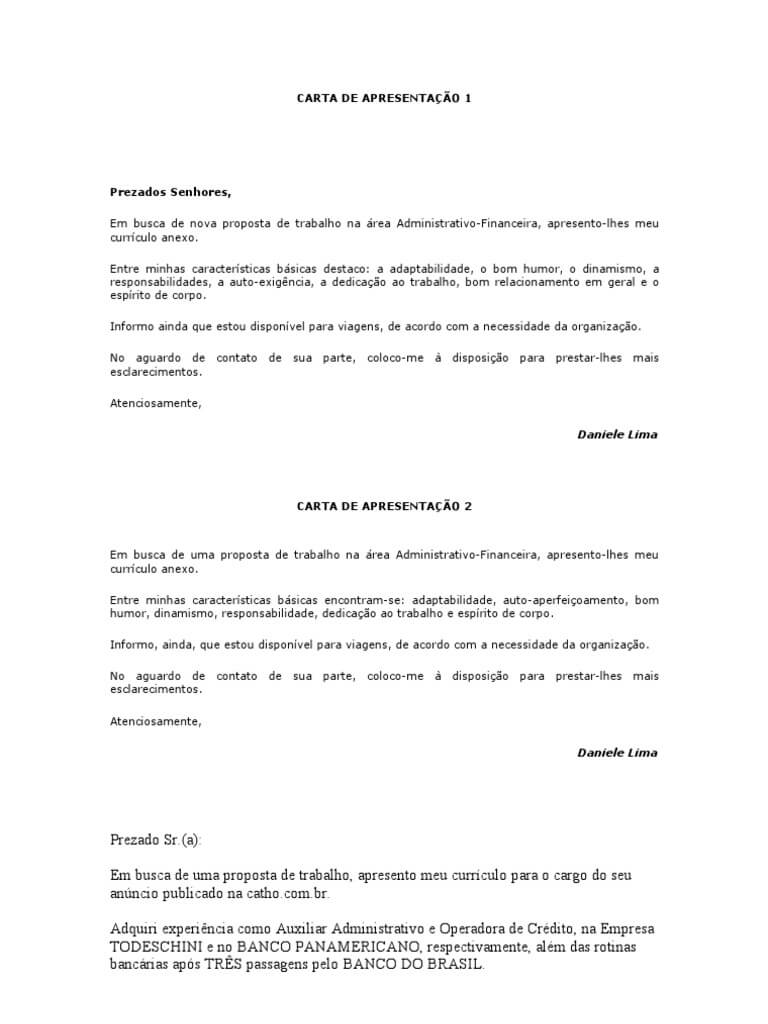 Carta curta de apresentação Profissional