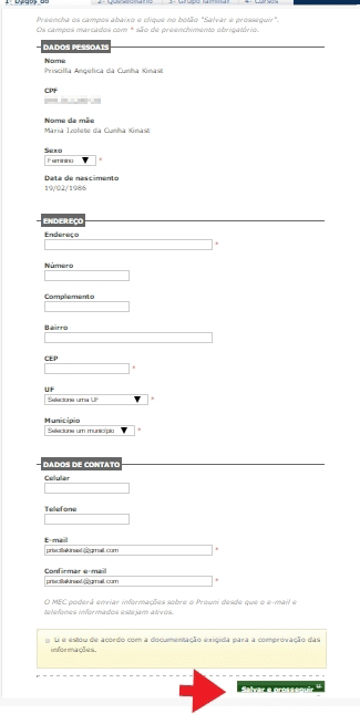 Dados Socioeconômicos na inscrição do Programa