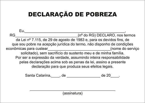 Modelo de Declaração de Pobreza