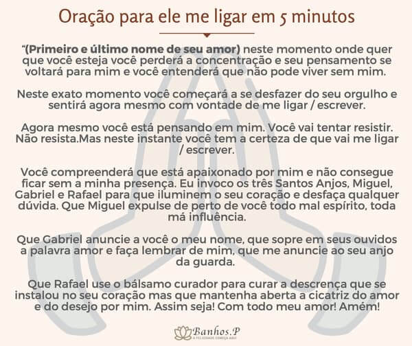 Oração para ele me ligar em 5 minutos